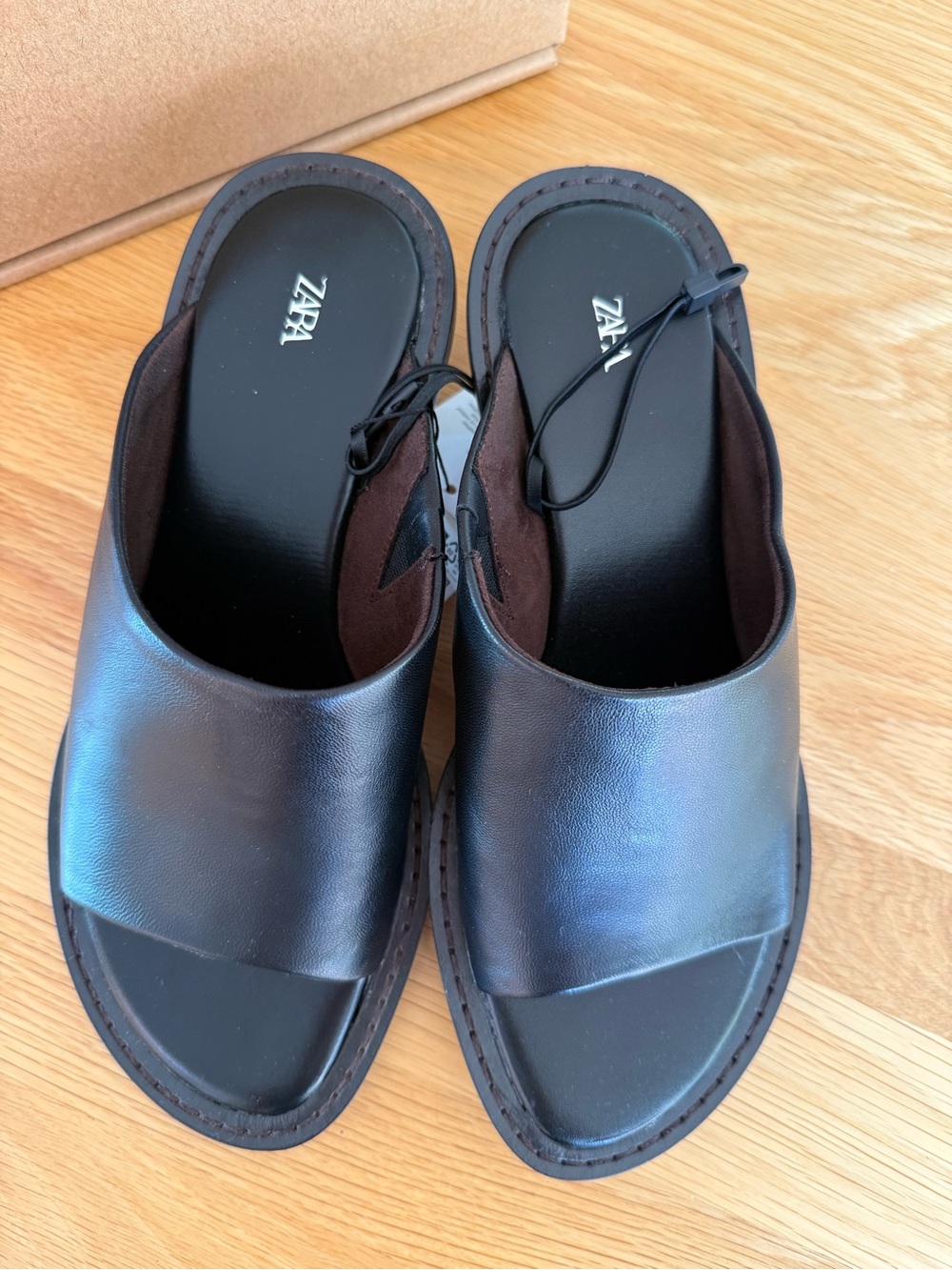 Zara Black Leather Open-Back Slide Mules - Picture 2 of 6